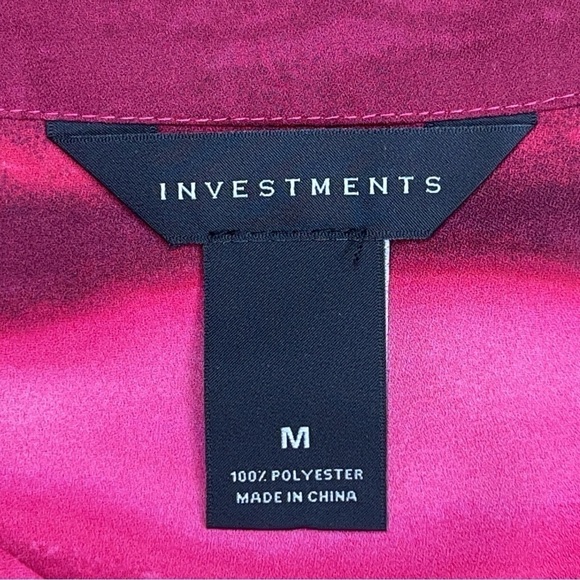 MEDIUM INVESTMENTS FUCHSIA PINK OMBRÉ PRINT BLOUSE  HENLEY NECKLINE - Picture 10 of 11